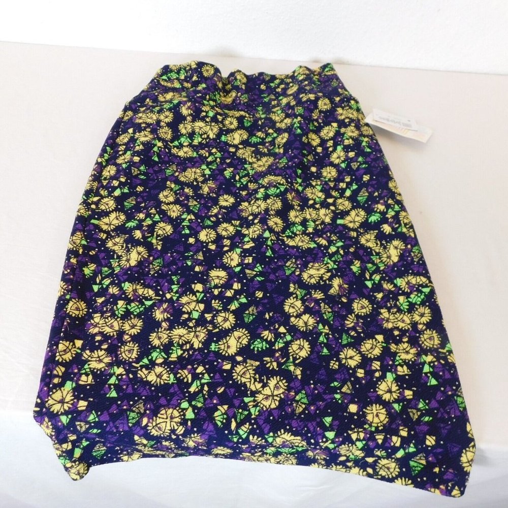 LuLaRoe Womens Skirt Cassie XS Purple Yellow Geometric Straight New with Tags